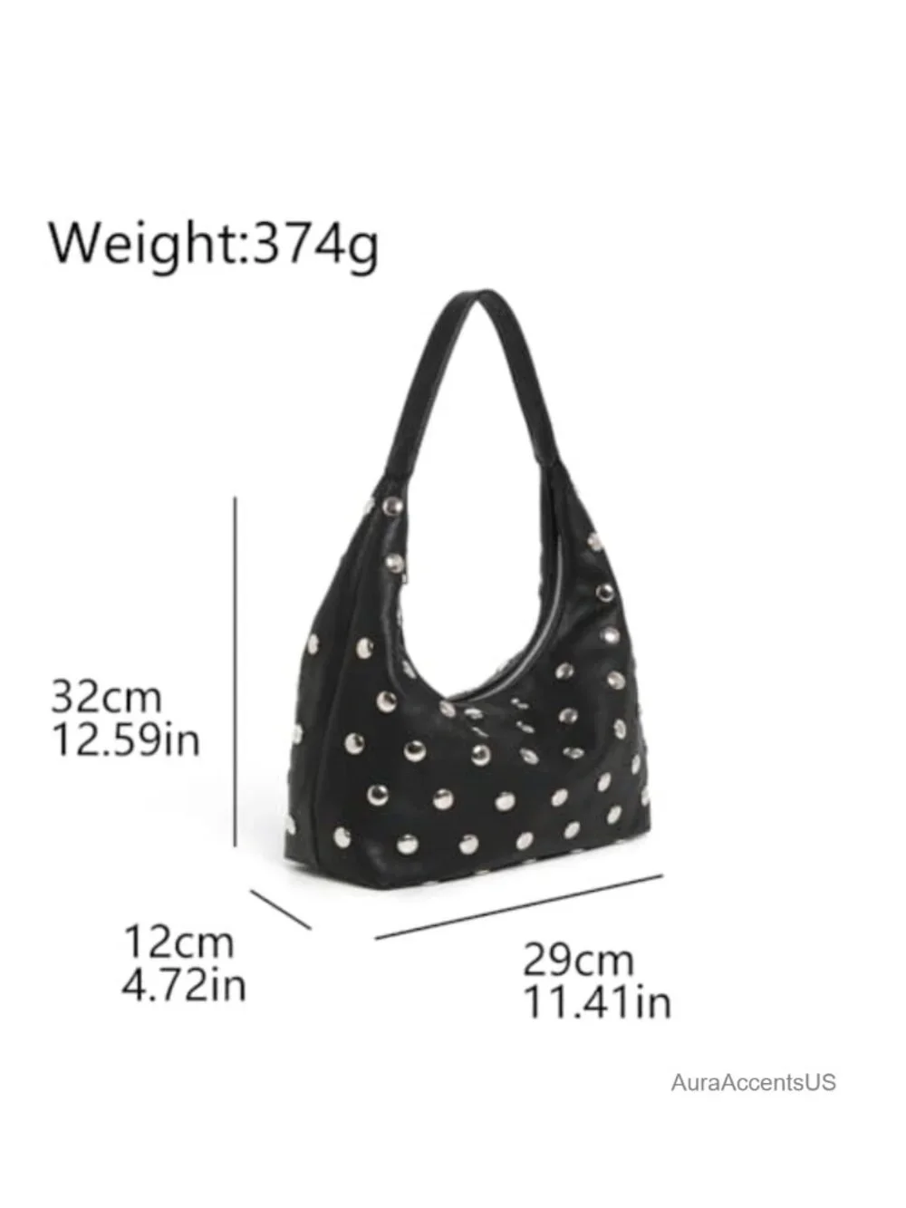 Studded Hobo Bag Women Vegan Leather Shoulder Handbag Tote Purse